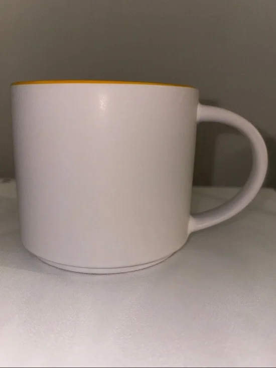 Large White Ceramic Coffee Mug with Yellow Interior - Home Dining - Picture 2 of 3